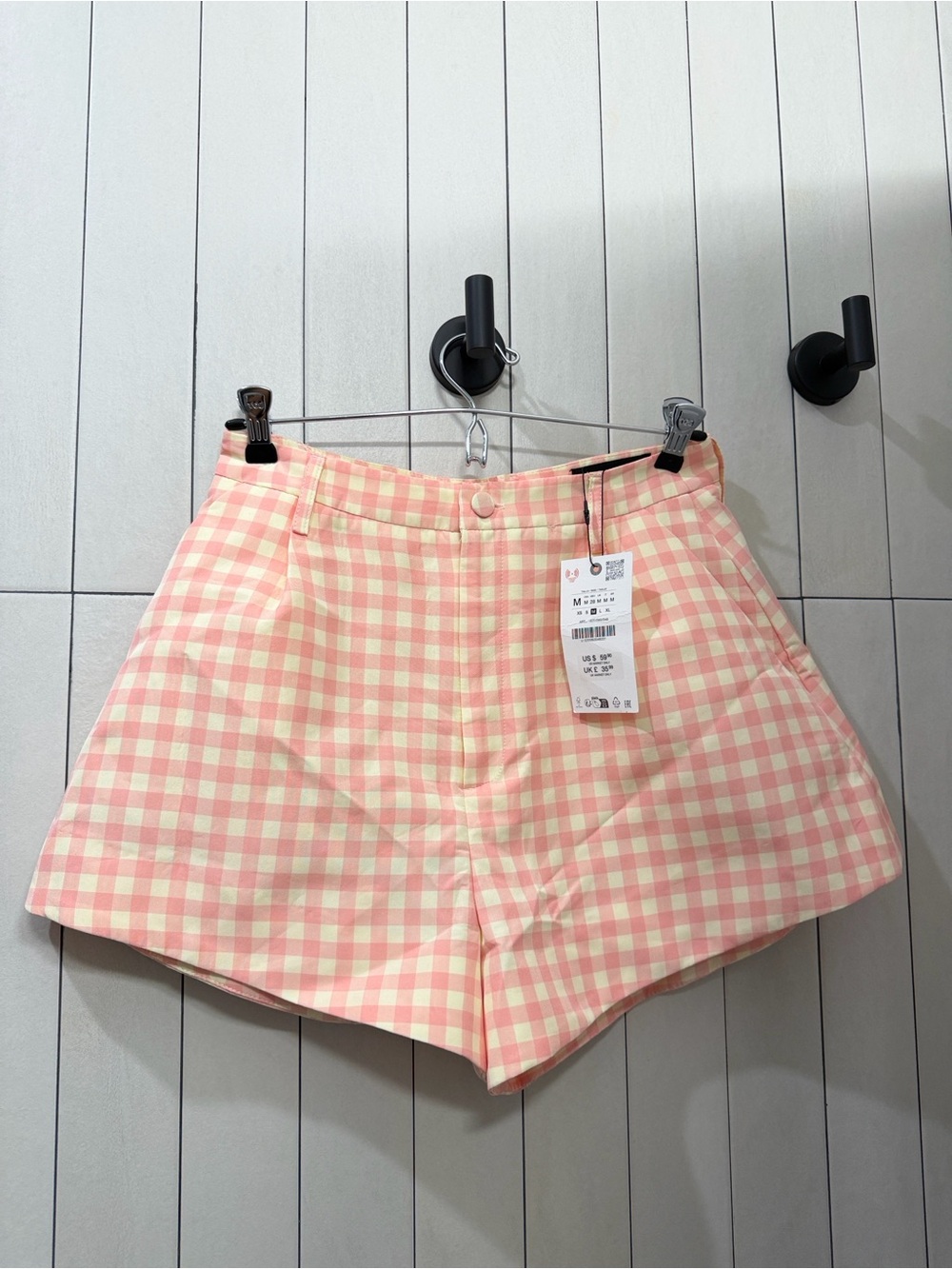 Zara Pink and Cream Gingham High-Waist Women’s Shorts